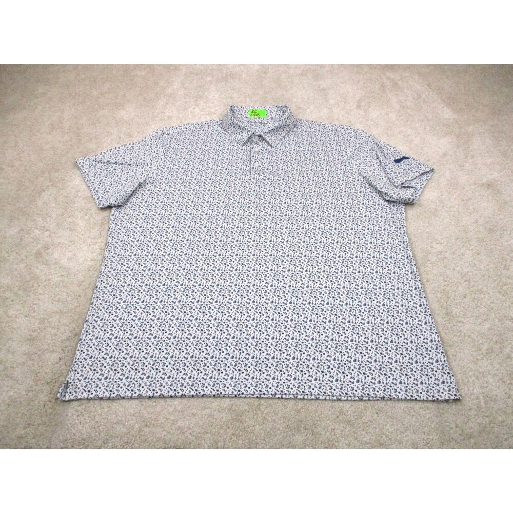 Mizzen Main Polo Shirt Mens 2XL XXL Classic White Blue Floral Performance Golf